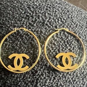 CHANEL Gold Logo Hoop Earrings